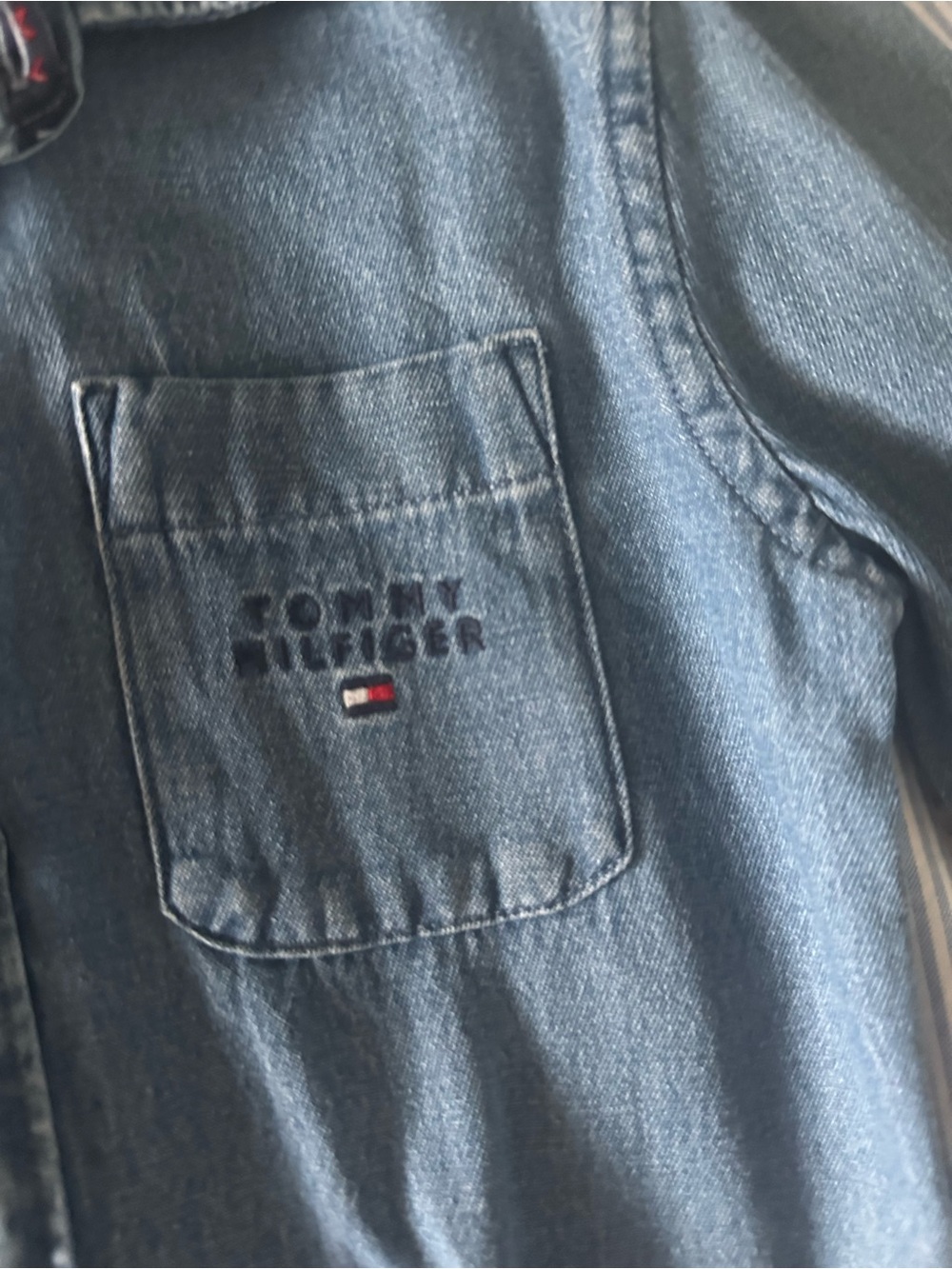 Tommy Hilfiger Denim Shirt in Medium Blue with Flag Detail